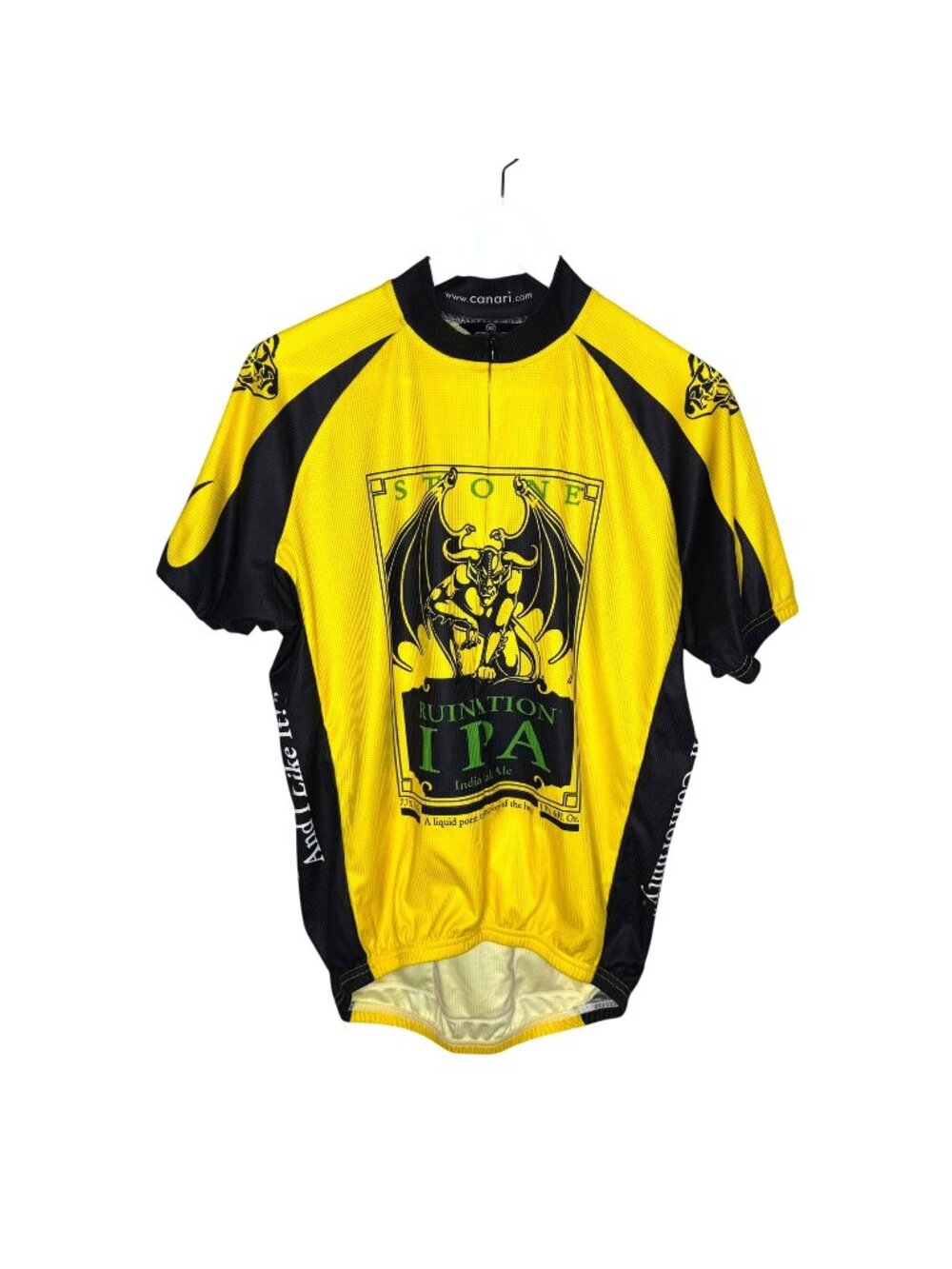 Vintage Canari Stone Brewing Ruination IPA Yellow Cycling Jersey, Size Medium